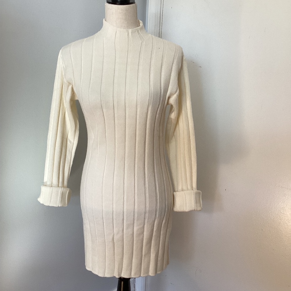 NWOT ALL: ROW MATERNITY IVORY SWEATER KNIT DRESS LONG SLEEVE MOCK NECK SZ SMALL